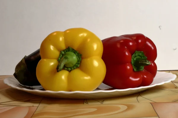 Zestaw Warzyw Owoców Świeże Sałatki Kapusty Bakłażan Czerwona Żółta Papryka — Zdjęcie stockowe