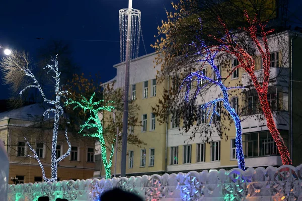 City Night Views City Illuminated Architecture Buildings New Year Celebration — Stock Photo, Image