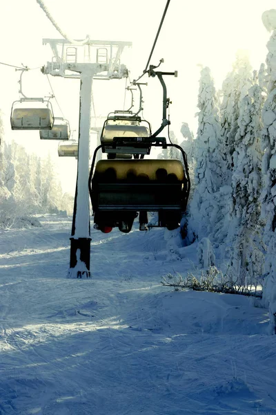 Belaya Berg Een Skigebied Met Pisten Liften Spar Loofbomen Winter — Stockfoto