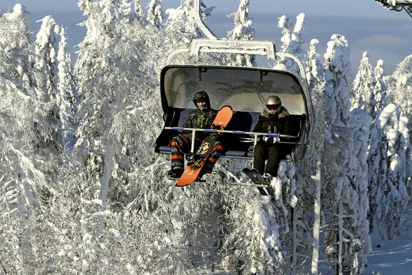 Belaya Mountain Ski Complex Slopes Lifts Spruce Deciduous Trees Winter — Stock Photo, Image