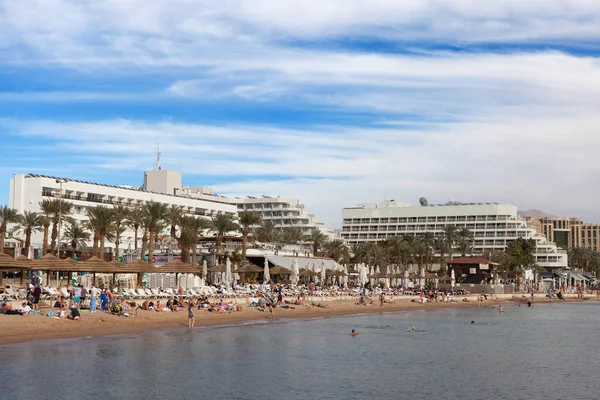 Eilat Coastline Known Shops Luxury Hotels Restaurants Located Gulf Red — Fotografie, imagine de stoc