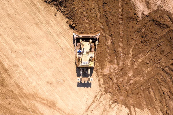 Vista Aérea Excavadoras Cargando Tierra Camión Transporte Articulado —  Fotos de Stock