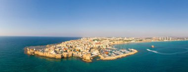 Aerial panoramic image of the old city of Acre, Israel.