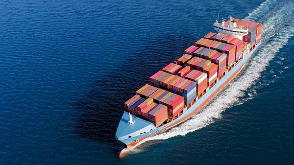 Large general cargo ship, Top down aerial. — Stock Photo, Image