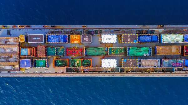 Lastfartyg Lastat Med Färgglada Containrar Och Stora Lådor Cruising Till — Stockfoto