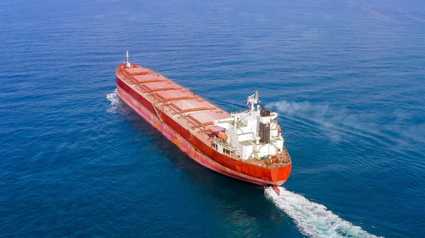 Velká Loď Přepravující Volně Ložený Náklad Moři Letecké Snímky — Stock fotografie