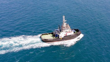 Aerial view of boat in sea