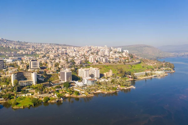 Flygbild Tiberias Israel Med Galileiska Sjön Klar Dag — Stockfoto