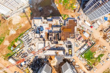 Büyük konut inşaat alanı, hava görüntüsü.