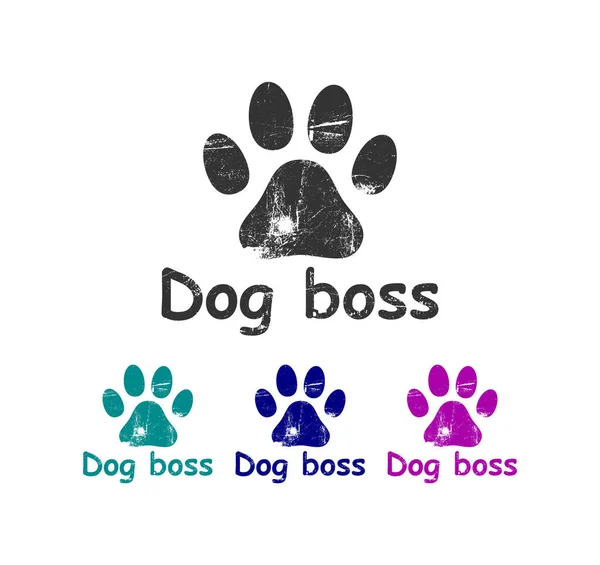 Köpek Patronu yazıtlı klasik köpek pençesi izi. Vektör illüstrasyonu.