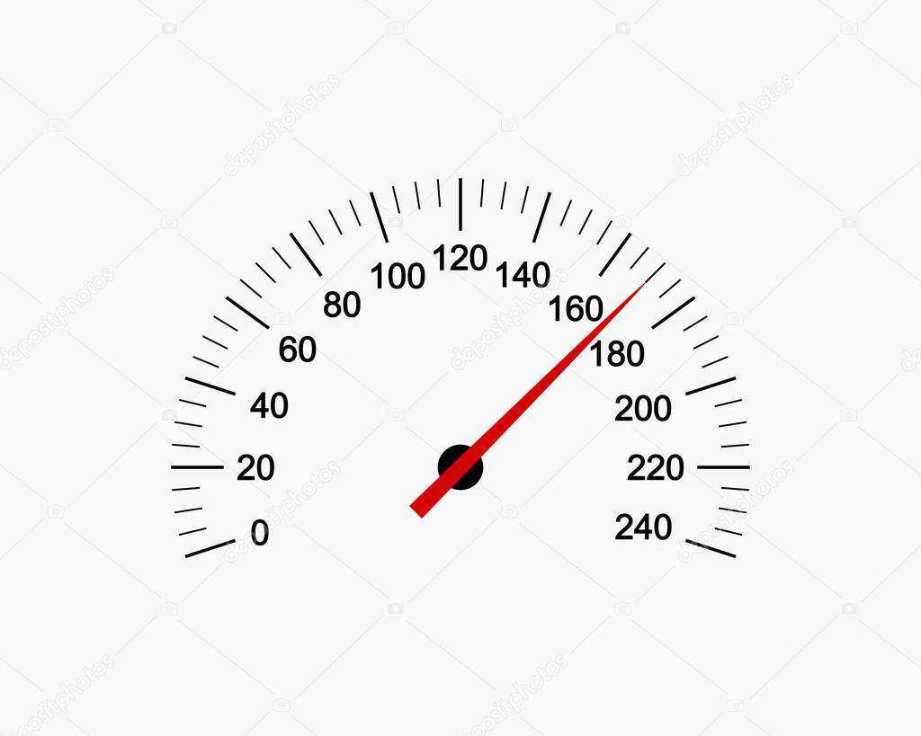 Vector illustration of car speedometer icon on light background background.