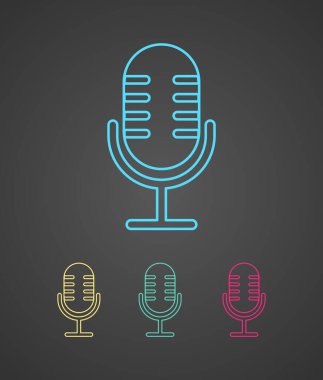 Işık arkaplan üzerinde renkli vektör simgeleri retro mikrofon kümesi.