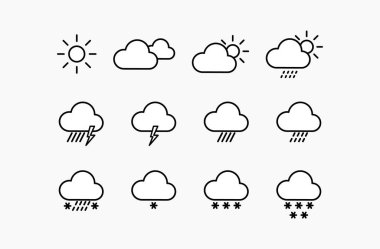 Işık arkaplan üzerinde vektör hava simgeleri kümesi.