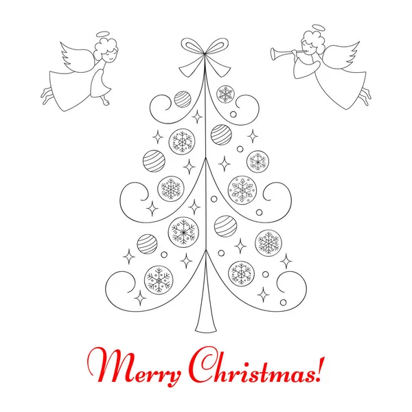 Χριστουγεννιάτικο δέντρο και αγγέλους, εικονογράφηση διάνυσμα. — Διανυσματικό Αρχείο