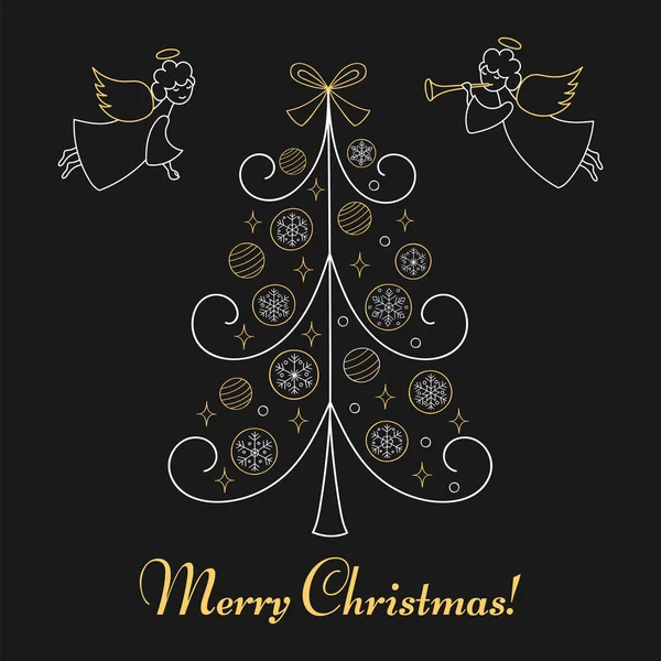Χριστουγεννιάτικο δέντρο και αγγέλους, εικονογράφηση διάνυσμα. — Διανυσματικό Αρχείο