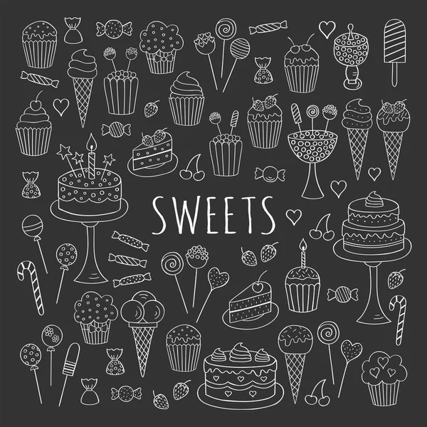 Sweets set vector icons hand drawn doodle — Stock Vector