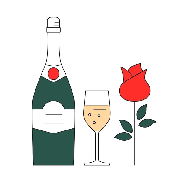 Vector fles en glas champagne — Stockvector