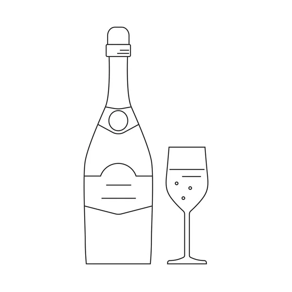 Vector fles en glas champagne — Stockvector