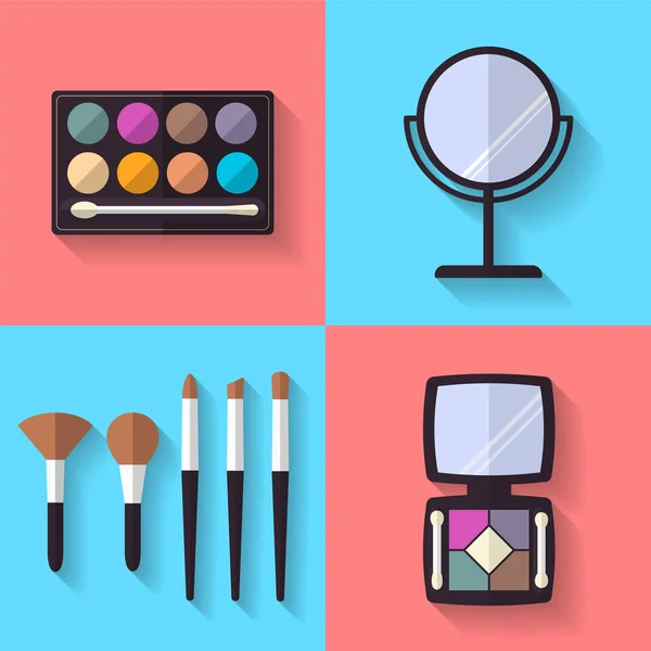 Conjunto de ícones plano de vetor cosmético e maquiagem — Vetor de Stock
