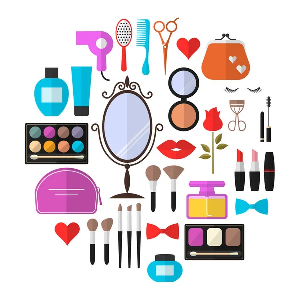Kosmetik, Make-up und Beauty Vektor flache Symbole Set . — Stockvektor