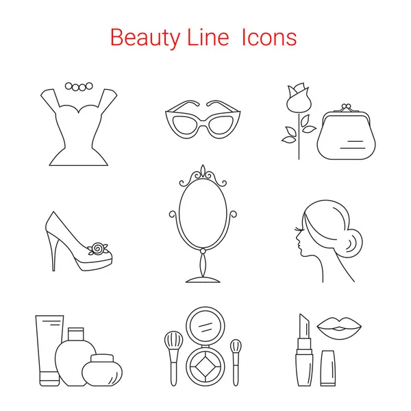 Trucco, cosmetici e icone della linea Beauty Vector — Vettoriale Stock