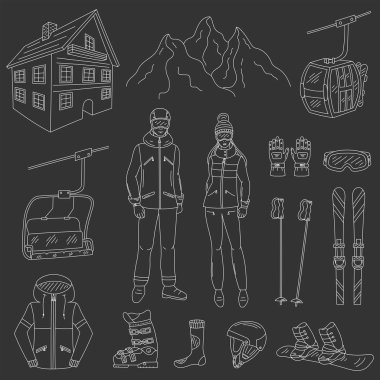 Ski resort icons set vector clipart