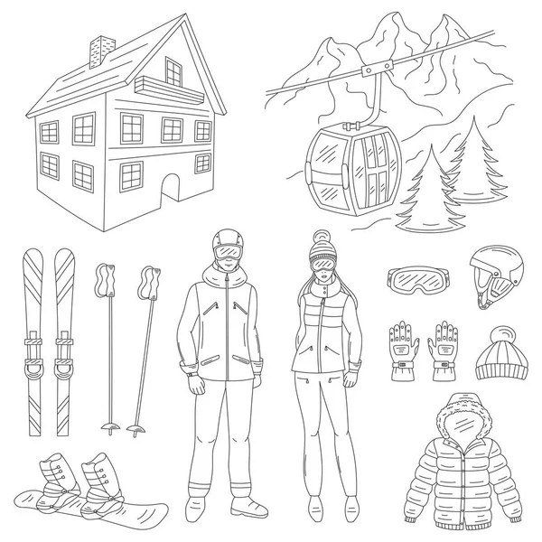 Iconos estación de esquí conjunto vector — Vector de stock