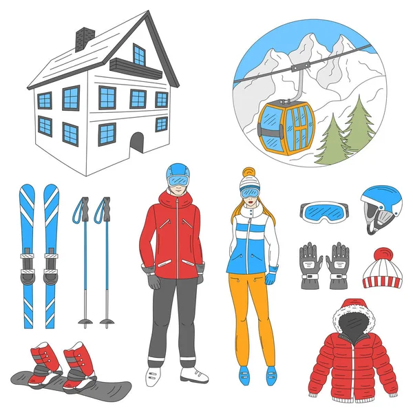 Ski resort ikony wektor zestaw — Wektor stockowy