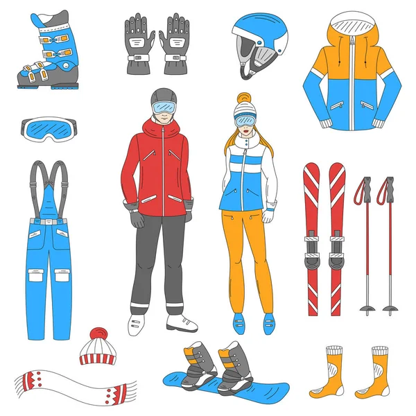 Set icone sci e snowboard — Vettoriale Stock