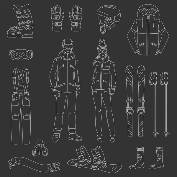 Ski und Snowboard Ikonen Set — Stockvektor