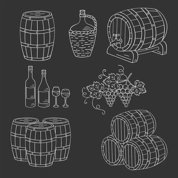 Vaten wijnset, vector illustratie — Stockvector