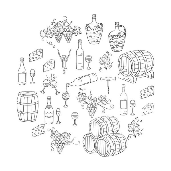 ワインとワインのセットを作るベクトル イラスト — ストックベクタ