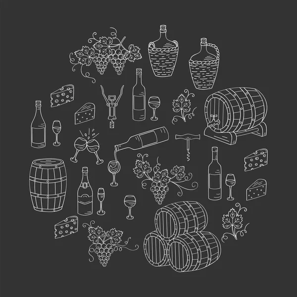 Wine and wine making set vector illustrations — Stock Vector