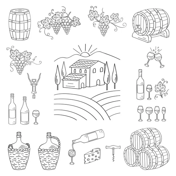 Wein und Weinherstellung Set Vektor Illustration — Stockvektor