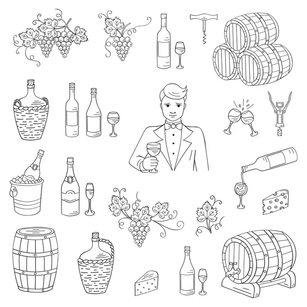 Wein und Weinherstellung Set Vektor Illustration — Stockvektor