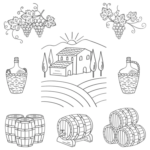 Vineyard farm village landscape vector illustration — Stock Vector