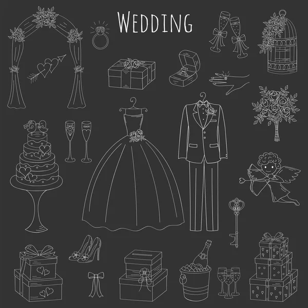 Векторный набор свадебных икон ручной работы — стоковый вектор