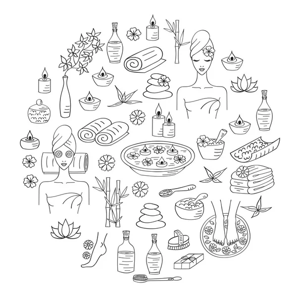 Spa hand drawn doodle icons. — Stock Vector