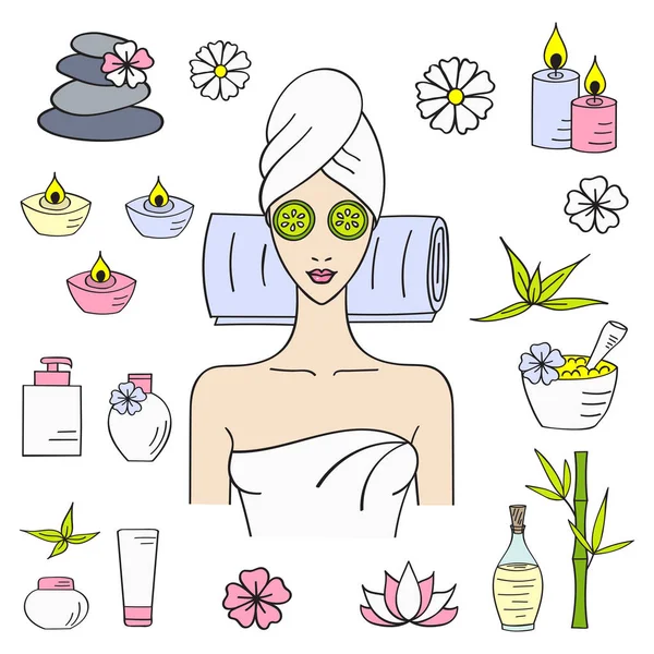 Ilustrações vetoriais de tratamento de spa mulher bonita —  Vetores de Stock