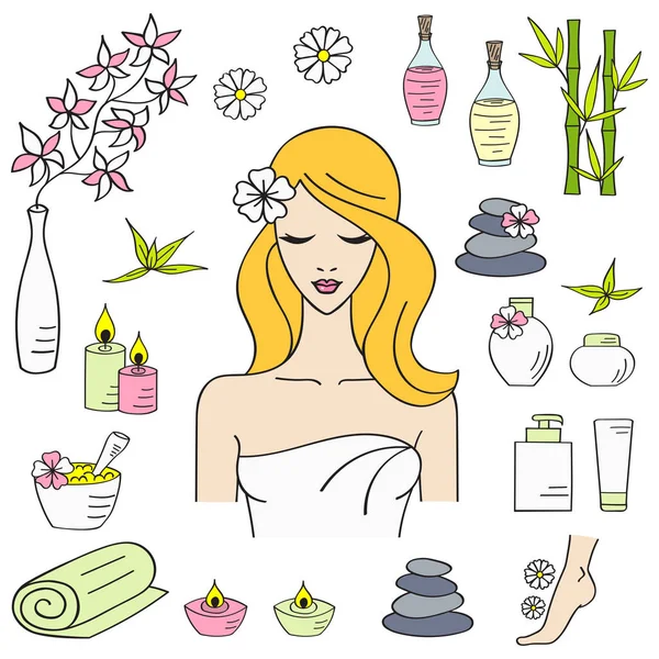 Vektor illusztrációk, a gyönyörű nő spa kezelés — Stock Vector