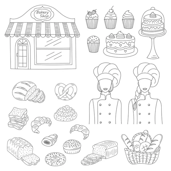 Bakery collection, hand drawn doodle style vector illustration — Stock Vector