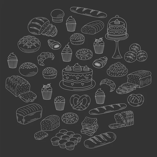 Piekarnie i Cukiernie kolekcji, doodle ilustracje wektorowe na białym tle — Wektor stockowy