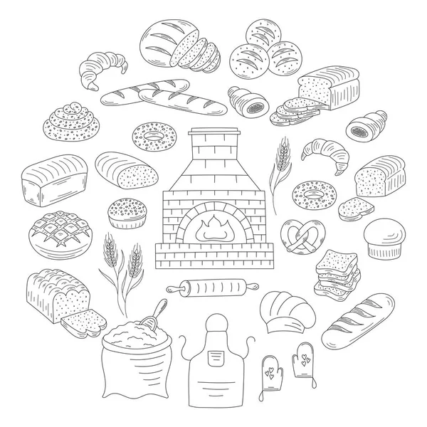 Panadería y pastelería colección doodle vector ilustración — Vector de stock