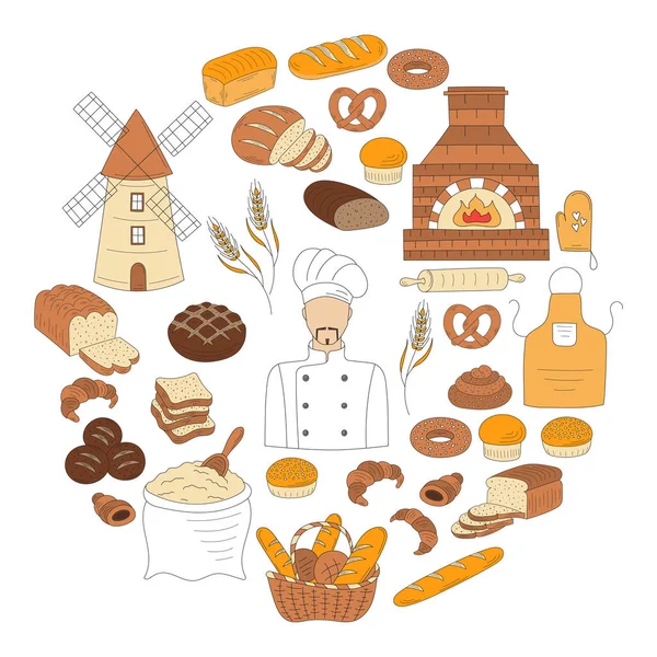 Panadería colección doodle estilo vector ilustración — Vector de stock