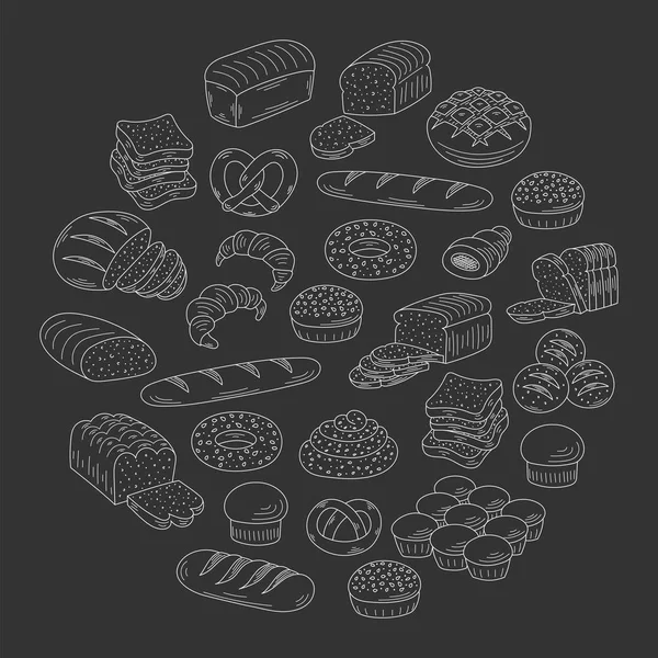 Bakkerij vers brood collectie doodle stijl vectorillustratie. — Stockvector