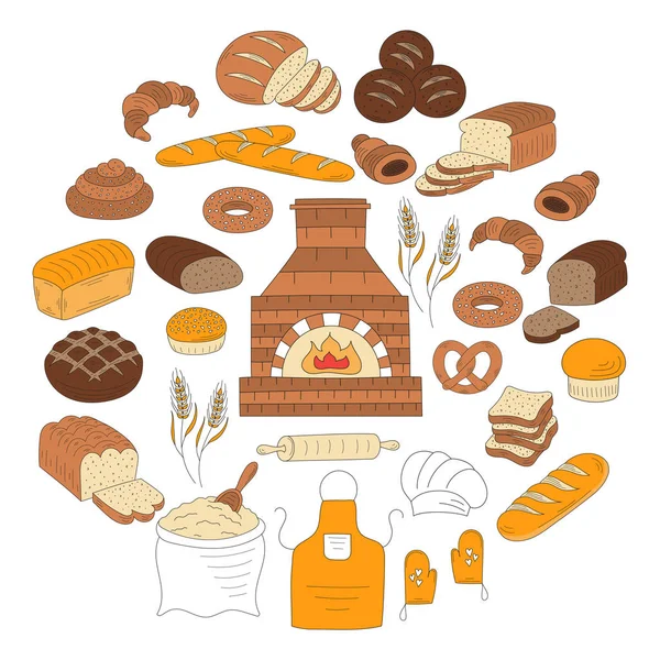 Pieczywo i ciasta kolekcji doodle ilustracja wektorowa — Wektor stockowy
