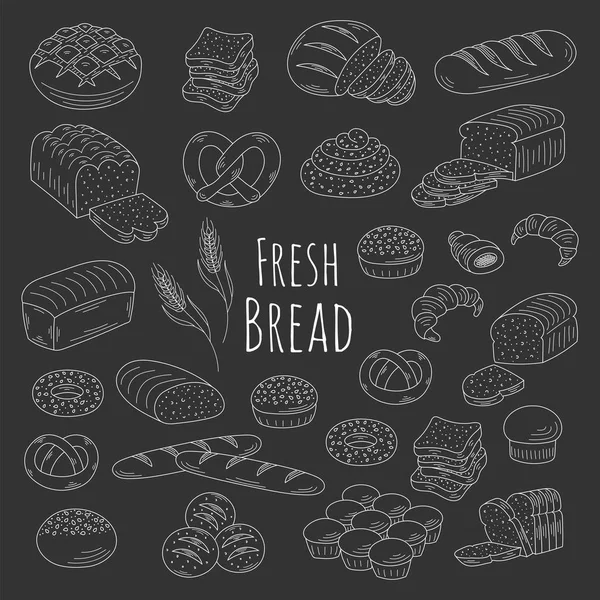 Bakery fresh bread collection doodle style vector illustration. — Stock Vector