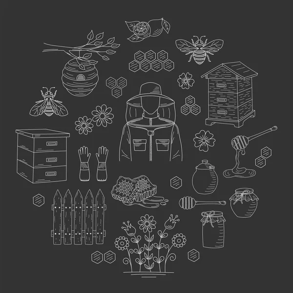 Colección de miel vectorial con elementos apícolas — Vector de stock