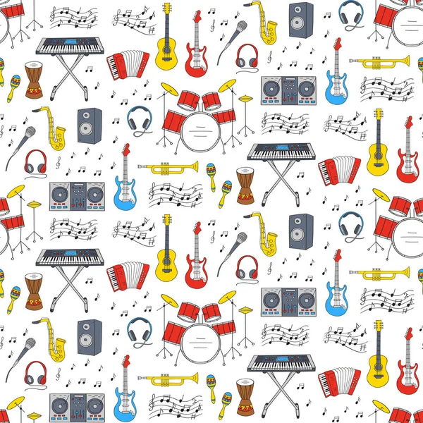 Instrumentos musicais e símbolos fundo sem costura . —  Vetores de Stock