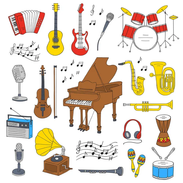 Instrumentos musicales y símbolos — Vector de stock